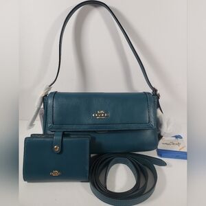 Set Coach Etta Small Flap Shoulder bag with 2-In-1 Wallet tea ink NWT